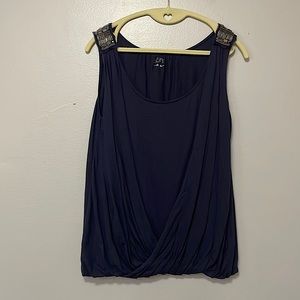Loft navy shirt. Embellished shoulders. Sz small